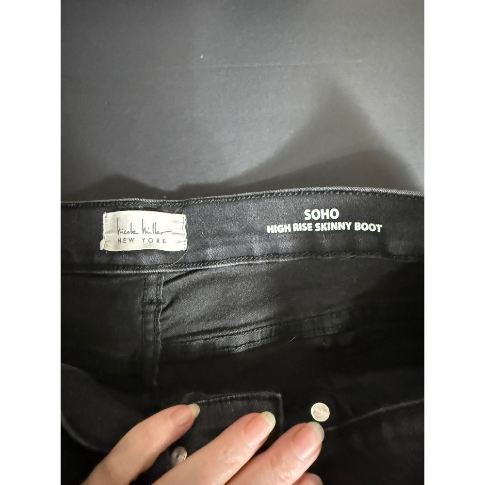 Nicole Miller Soho High Rise Skinny Boot Jeans Black Ankle Zip Size 12 - Picture 3 of 8